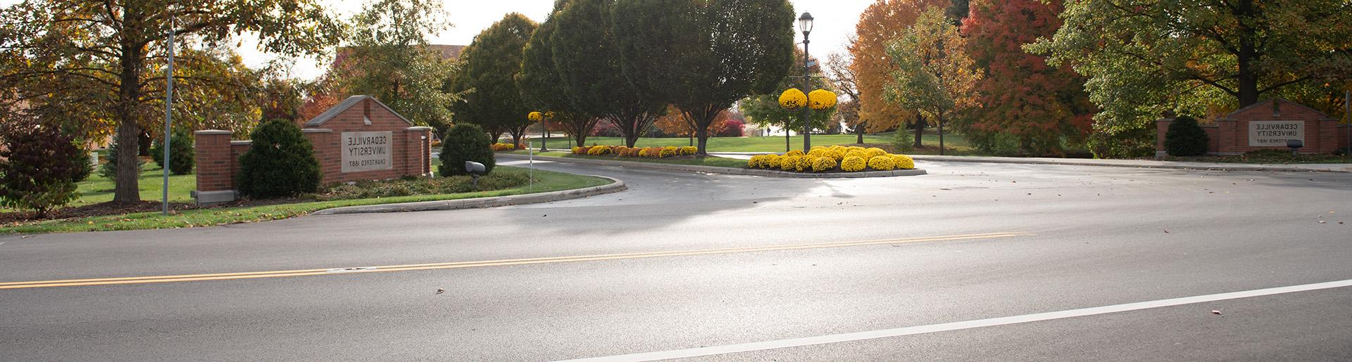 Cedarville University campus entrance in autumn 1920