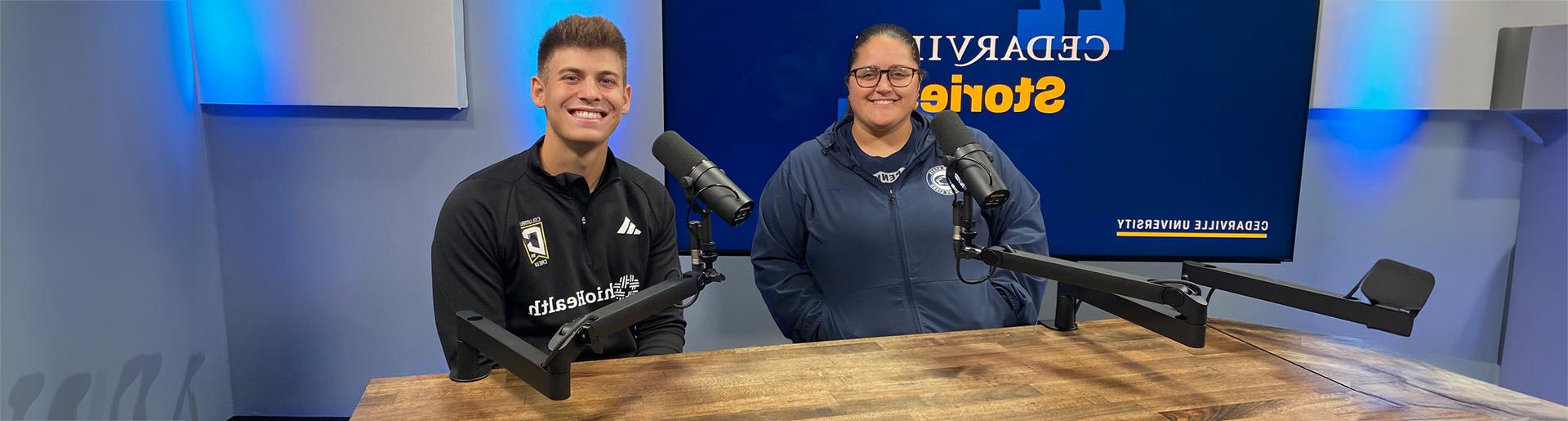 Lauren Barnes and Jacob Bonville are all smiles as the appear on the Cedarville Stories Podcast