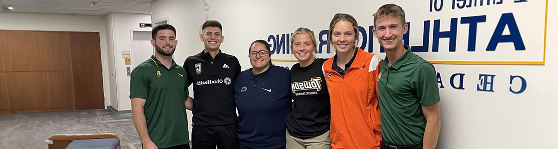 Master of Athletic Training students Michael Butcher, Kara Hodson, Sarah Lagan, Lauren Barnes, Jacob Bonville, and Kyler Conn